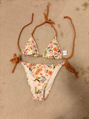 Wild Fable Cowgirl Print Cream Triangle Bikini with Rust Ties